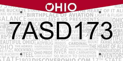 7ASD173 Ohio License Plate
