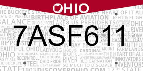 7ASF611 Ohio License Plate