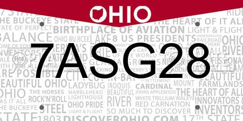7ASG28 Ohio License Plate