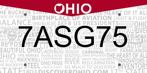7ASG75 Ohio License Plate
