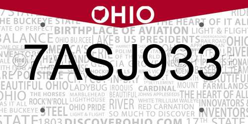 7ASJ933 Ohio License Plate