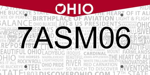 7ASM06 Ohio License Plate