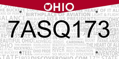 7ASQ173 Ohio License Plate