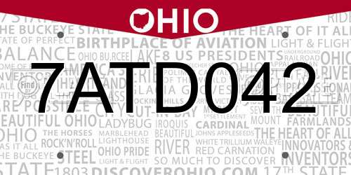 7ATD042 Ohio License Plate