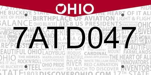 7ATD047 Ohio License Plate
