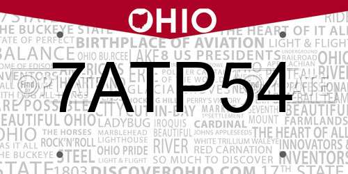 7ATP54 Ohio License Plate