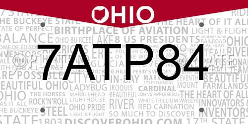 7ATP84 Ohio License Plate
