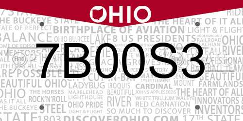 7B00S3 Ohio License Plate