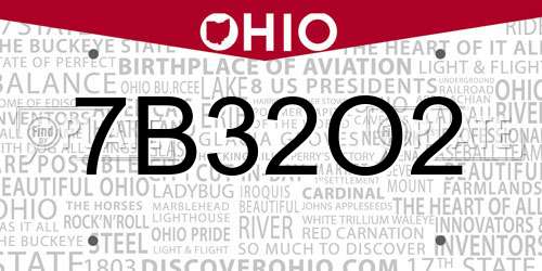 7B32O2 Ohio License Plate