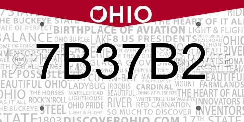 7B37B2 Ohio License Plate