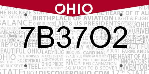 7B37O2 Ohio License Plate