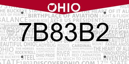 7B83B2 Ohio License Plate