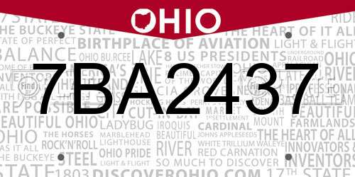 7BA2437 Ohio License Plate