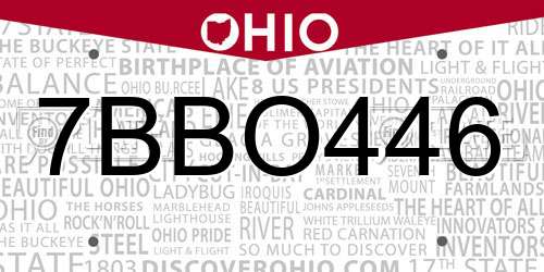 7BBO446 Ohio License Plate