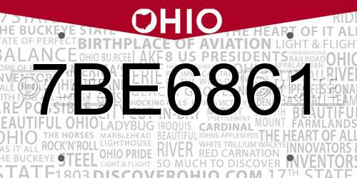 7BE6861 Ohio License Plate