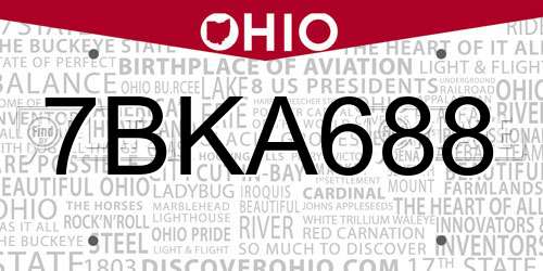 7BKA688 Ohio License Plate