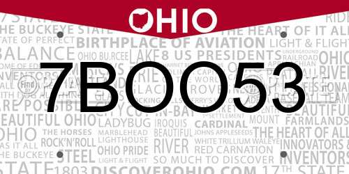7BOO53 Ohio License Plate