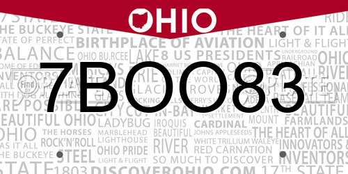 7BOO83 Ohio License Plate
