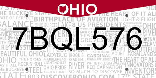 7BQL576 Ohio License Plate