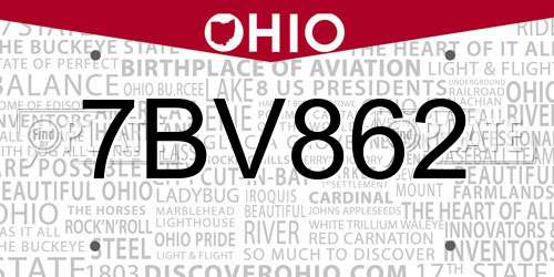 7BV862 Ohio License Plate