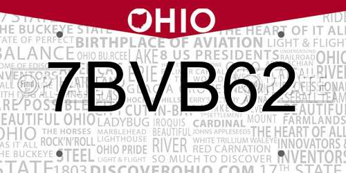 7BVB62 Ohio License Plate