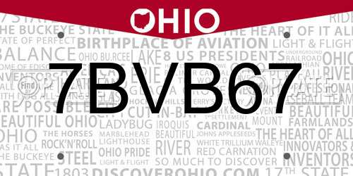 7BVB67 Ohio License Plate