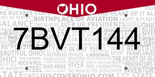 7BVT144 Ohio License Plate