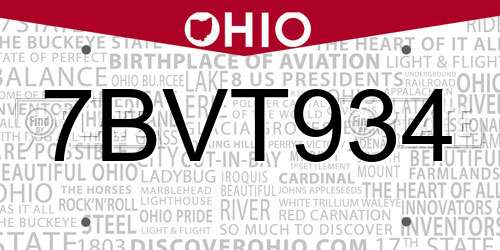 7BVT934 Ohio License Plate