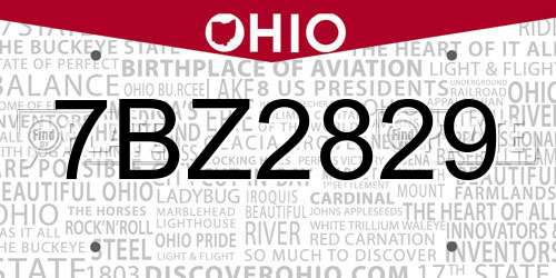 7BZ2829 Ohio License Plate