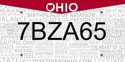 7BZA65 Ohio License Plate