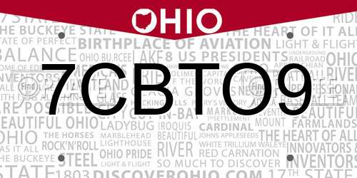 7CBTO9 Ohio License Plate