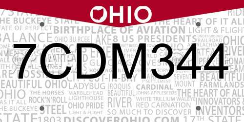 7CDM344 Ohio License Plate