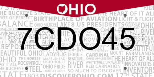 7CDO45 Ohio License Plate
