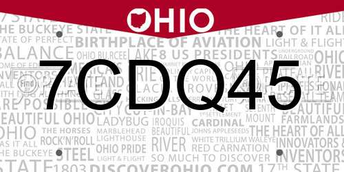 7CDQ45 Ohio License Plate