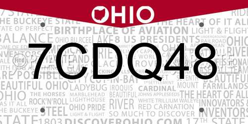 7CDQ48 Ohio License Plate
