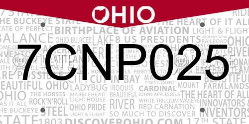 7CNP025 Ohio License Plate