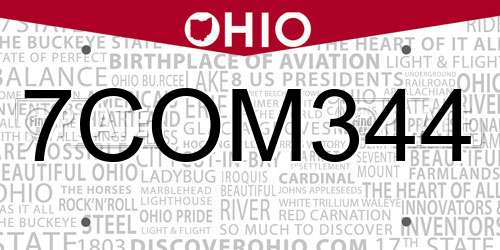7COM344 Ohio License Plate