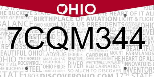 7CQM344 Ohio License Plate