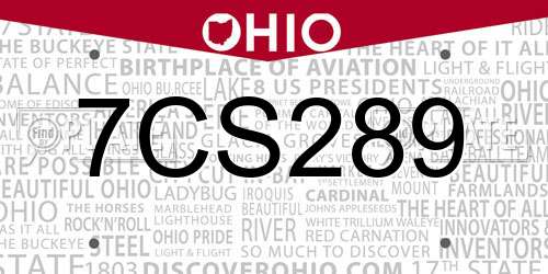 7CS289 Ohio License Plate