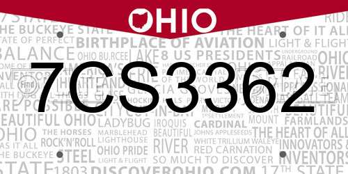 7CS3362 Ohio License Plate