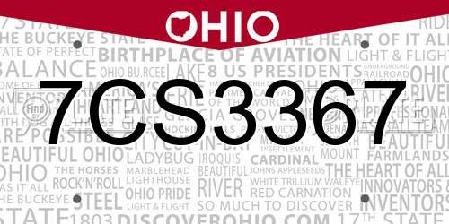 7CS3367 Ohio License Plate