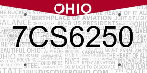 7CS6250 Ohio License Plate