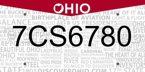 7CS6780 Ohio License Plate