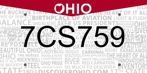 7CS759 Ohio License Plate
