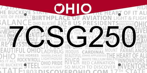 7CSG250 Ohio License Plate