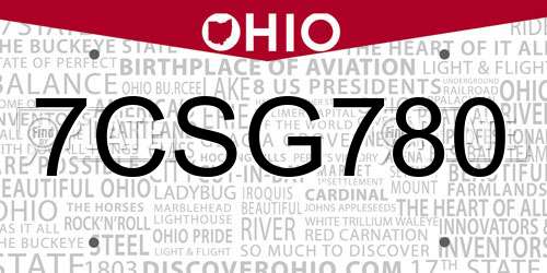 7CSG780 Ohio License Plate