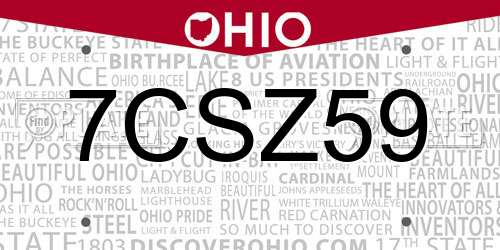 7CSZ59 Ohio License Plate