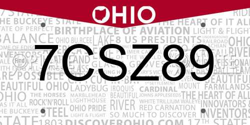7CSZ89 Ohio License Plate