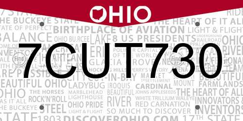 7CUT730 Ohio License Plate