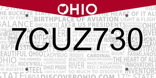 7CUZ730 Ohio License Plate